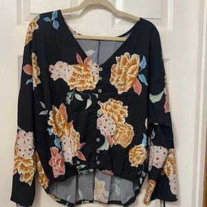 New high low black floral print